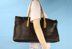 Handmade large dark coffee vintage leather minimalist handbag shopper Bag for women