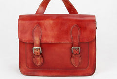 Handmade red vintage leather Satchel Bag crossbody Shoulder Bag for girl women