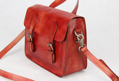 Handmade red vintage leather Satchel Bag crossbody Shoulder Bag for girl women
