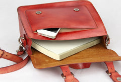 Handmade red vintage leather Satchel Bag crossbody Shoulder Bag for girl women