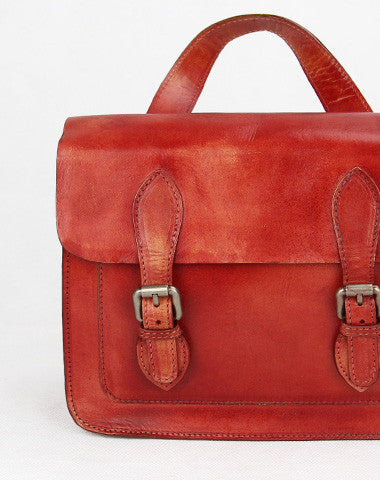 Handmade red vintage leather Satchel Bag crossbody Shoulder Bag for girl women - EverHandmade