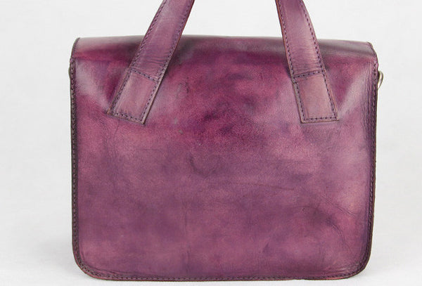 Handmade purple vintage leather Satchel Bag crossbody Shoulder Bag for girl wome DS03881019