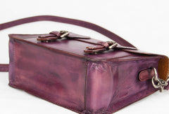 Handmade purple vintage leather Satchel Bag crossbody Shoulder Bag for girl women