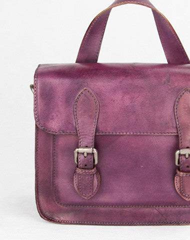Handmade purple vintage leather Satchel Bag crossbody Shoulder Bag for girl women - EverHandmade