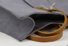 Handmade vintage leather large gray minimalist handbag shoulder Bag for women