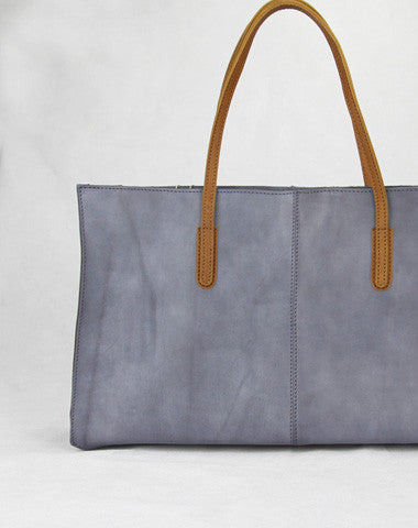 Handmade vintage leather large gray minimalist handbag shoulder Bag for women - EverHandmade