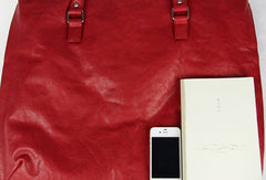 Handmade red modern vintage leather large handbag tote shopper Bag for women