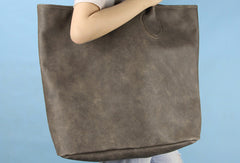 Handmade large gray vintage leather minimalist handbag tote shopper Bag for women