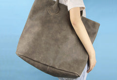 Handmade large gray vintage leather minimalist handbag tote shopper Bag for women