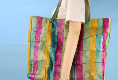 Handmade green modern vintage leather large handbag tote shopper Bag for women