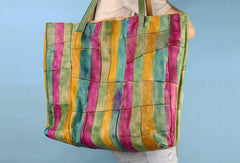 Handmade green modern vintage leather large handbag tote shopper Bag for women