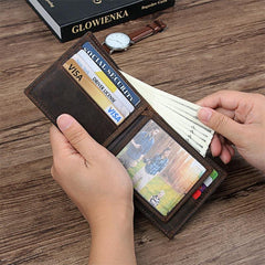Coffee Mens Leather Bifold Wallet billfold Wallet Vintage Front Pocket Wallet for Men