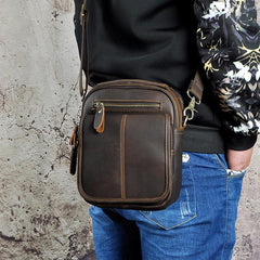 Tan Cool Leather Men Small Side Bag Messenger Bag Belt Pouch Waist Bag for Men