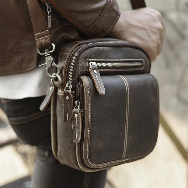 Tan Cool Leather Men Small Side Bag - Back View
