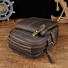 Tan Cool Leather Men Small Side Bag Messenger Bag Belt Pouch Waist Bag for Men