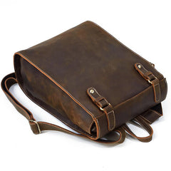 Dark Brown Mens Leather Satchel College Backpack Laptop Backpack Satchel Backpack for Men