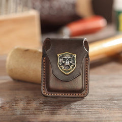 Dark Brown Handmade Leather Mens Armor Zippo Lighter Cases With Belt Loop Zippo Armor Lighter Holders For Men