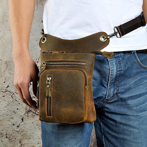 Dark Brown LEATHER MEN'S Belt Pouch Mini - Back View