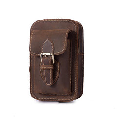 Brown LEATHER MEN'S Phone Holster Small Belt Pouch Mini Waist Bag Vertical Phone Holster FOR MEN