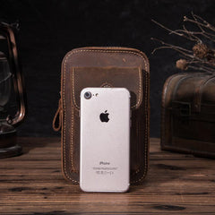 Brown LEATHER MEN'S Phone Holster Small Belt Pouch Mini Waist Bag Vertical Phone Holster FOR MEN