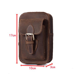 Brown LEATHER MEN'S Phone Holster Small Belt Pouch Mini Waist Bag Vertical Phone Holster FOR MEN