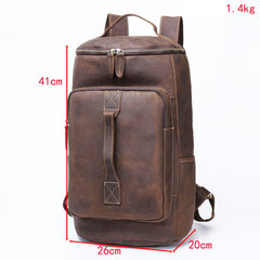 Dark Coffee Bucket Leather Men's 14 inches Large College Backpack Barrel Travel Backpack For Men