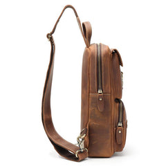 Brown Leather Men's Sling Bag Brown Sling Pack Chest Bags One Shoulder Backpack For Men