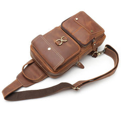 Brown Leather Men's Sling Bag Brown Sling Pack Chest Bags One Shoulder Backpack For Men