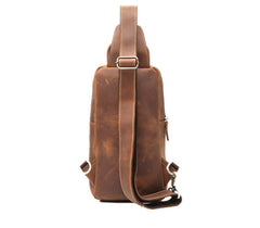 Brown Leather Men's Sling Bag Brown Sling Pack Chest Bags One Shoulder Backpack For Men