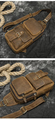 Brown Leather Men's Sling Bags Best Sling Pack Chest Bag One Shoulder Backpack For Men