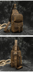 Brown Leather Men's Sling Bags Best Sling Pack Chest Bag One Shoulder Backpack For Men