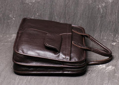 Dark Brown Leather Mens 15 inches Large Laptop Work Bag Handbag Briefcase Shoulder Bags Business Bags For Men