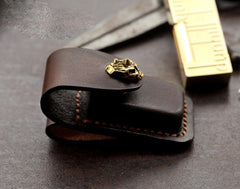 Skull Brown Leather Mens Dunhill Lighter Cases Standard Dunhill Lighter Holder For Men