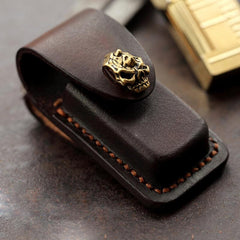 Skull Brown Leather Mens Dunhill Lighter Cases Standard Dunhill Lighter Holder For Men