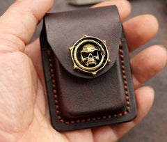 Skull Brown Leather Mens S.T.Dupont Lighter Cases Ronson Lighter Holder For Men