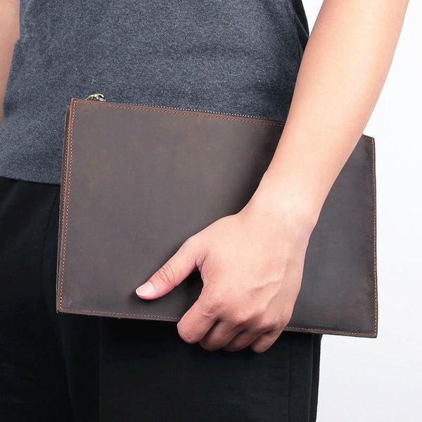 Vintage Coffee Leather Mens Wristlet Wallet Purse - Back View