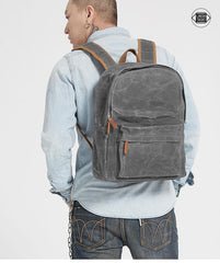 Gray Waxed Canvas Mens Laptop Backpack College Backpack Gray Canvas Travel Backpack for Men