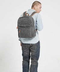 Gray Waxed Canvas Mens Laptop Backpack College Backpack Gray Canvas Travel Backpack for Men