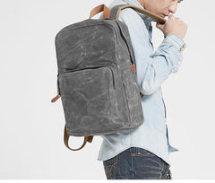 Gray Waxed Canvas Mens Laptop Backpack College Backpack Gray Canvas Travel Backpack for Men