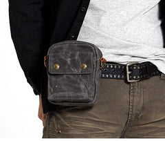 Gray Cool Canvas Mens Mini Vertical Waist Bag Belt Pouch Messenger Bags Side Bag for Men