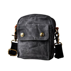 Gray Cool Canvas Mens Mini Vertical Waist Bag Belt Pouch Messenger Bags Side Bag for Men