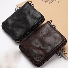 Dark Gray Handmade Leather Mens Small Wallet billfold Wallet Card Wallet For Men