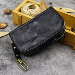Black Leather Men's Key Holders Wallet Car Keys Wallet Brown Zipper Key Wallets For Men