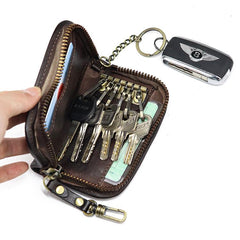 Black Leather Men's Key Holders Wallet Car Keys Wallet Brown Zipper Key Wallets For Men