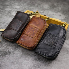 Black Leather Men's Key Holders Wallet Car Keys Wallet Brown Zipper Key Wallets For Men