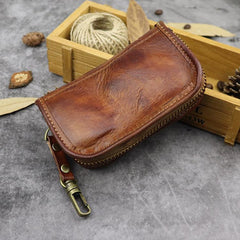 Black Leather Men's Key Holders Wallet Car Keys Wallet Brown Zipper Key Wallets For Men