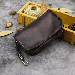 Black Leather Men's Key Holders Wallet Car Keys Wallet Brown Zipper Key Wallets For Men