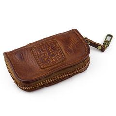 Black Leather Men's Key Holders Wallet Car Keys Wallet Brown Zipper Key Wallets For Men