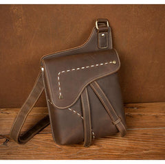 Cool Brown Mens Leather Small Side Bag Vintage Messenger Bags Courier Bag for Men