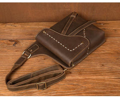 Cool Brown Mens Leather Small Side Bag Vintage Messenger Bags Courier Bag for Men